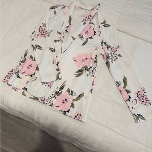 Floral Women's Blazer - Pink and White